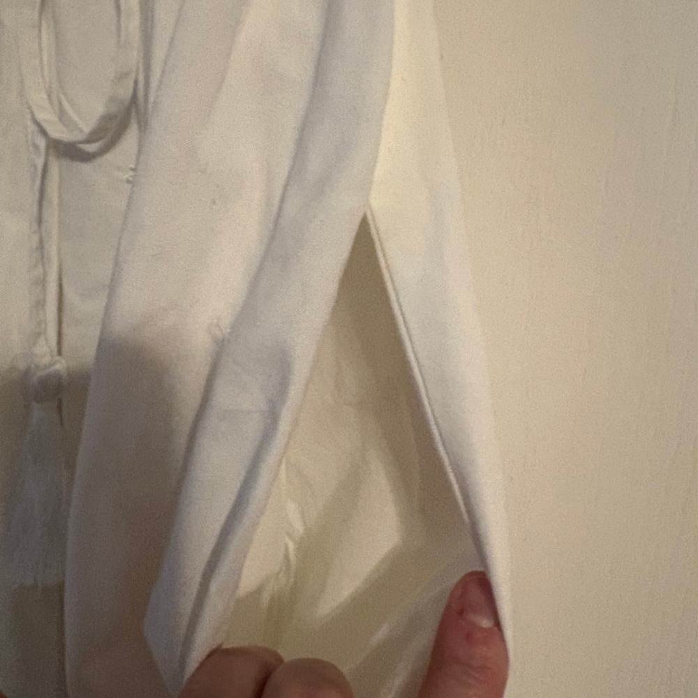 eShakti White Cotton Embroidered Maxi Dress Sleeveless Tassel Tie Pockets Size 8 - Picture 6 of 8